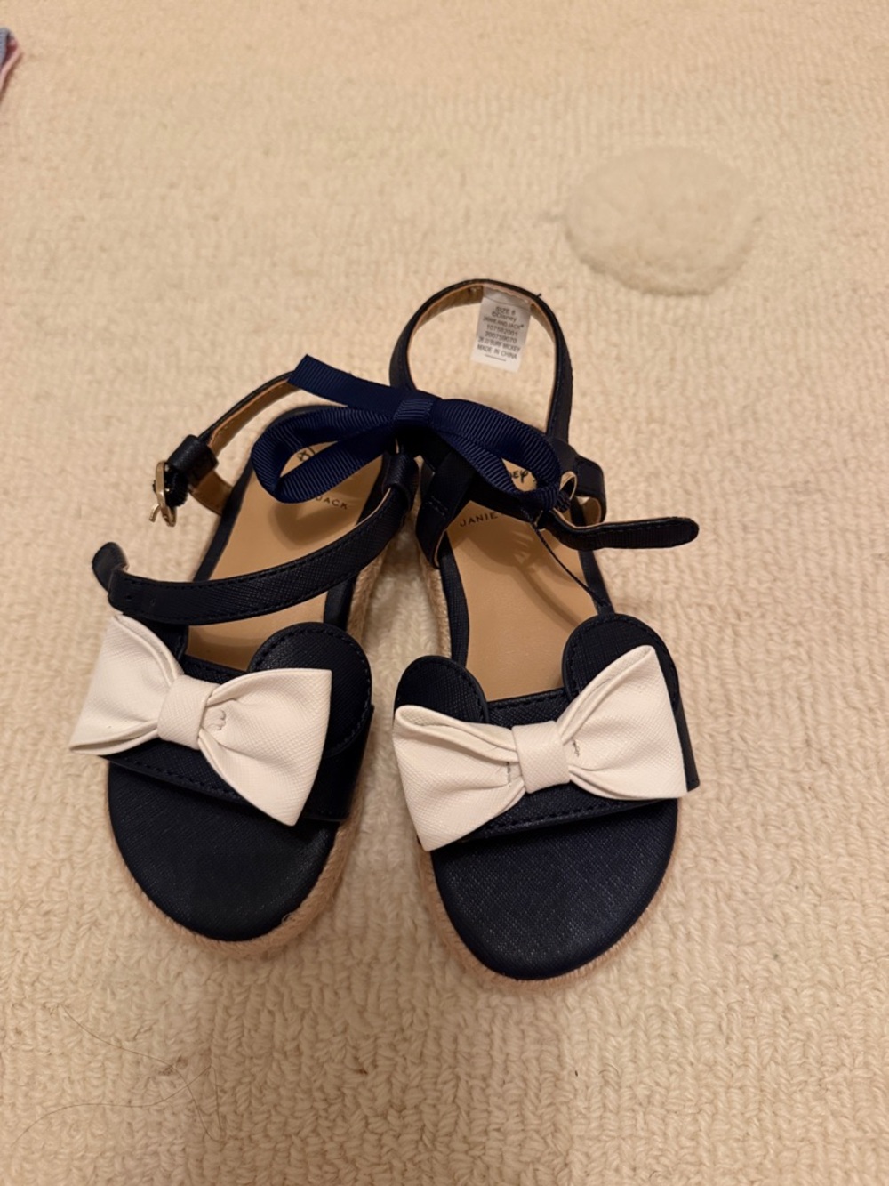 Disney Janie and Jack Navy and White Bow Girls Sandals